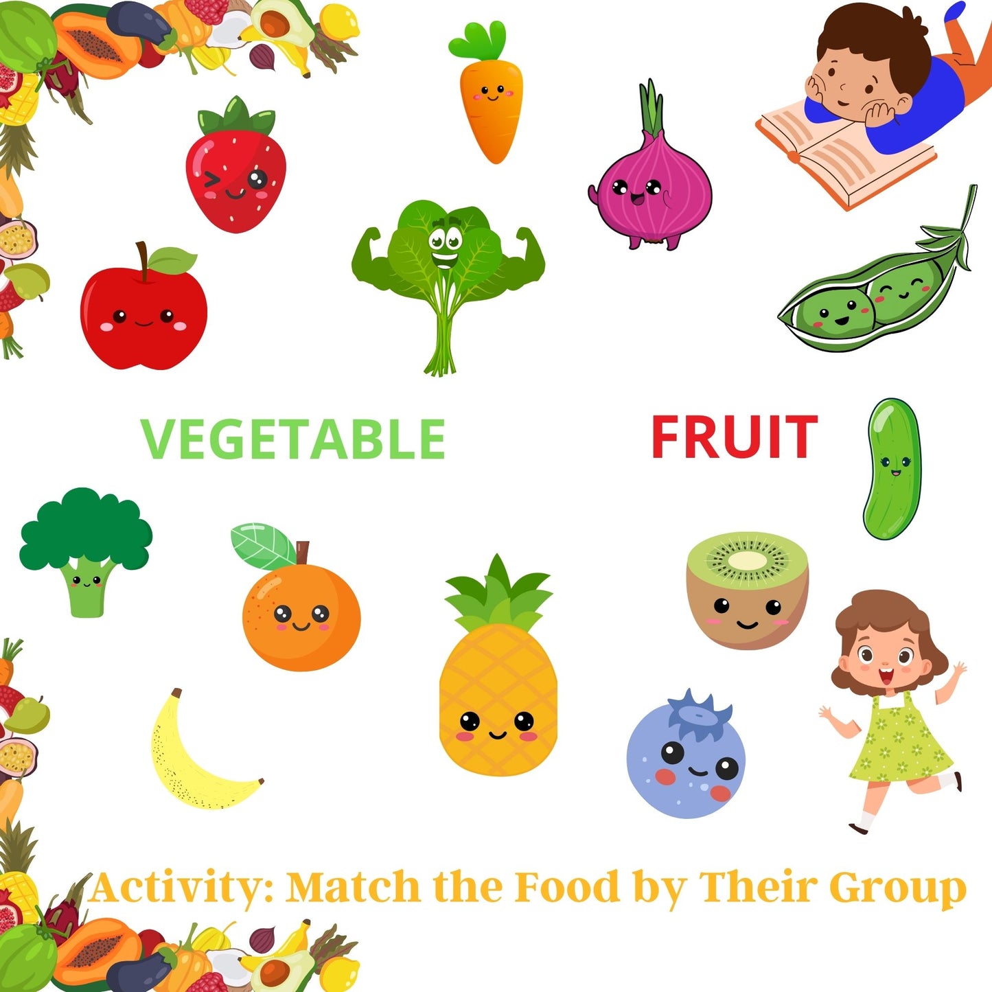 Kids Digital Activity Book with Coloring, Puzzles, and Writing About Fruits, Veggies, and Sweet Treats/Busy Book