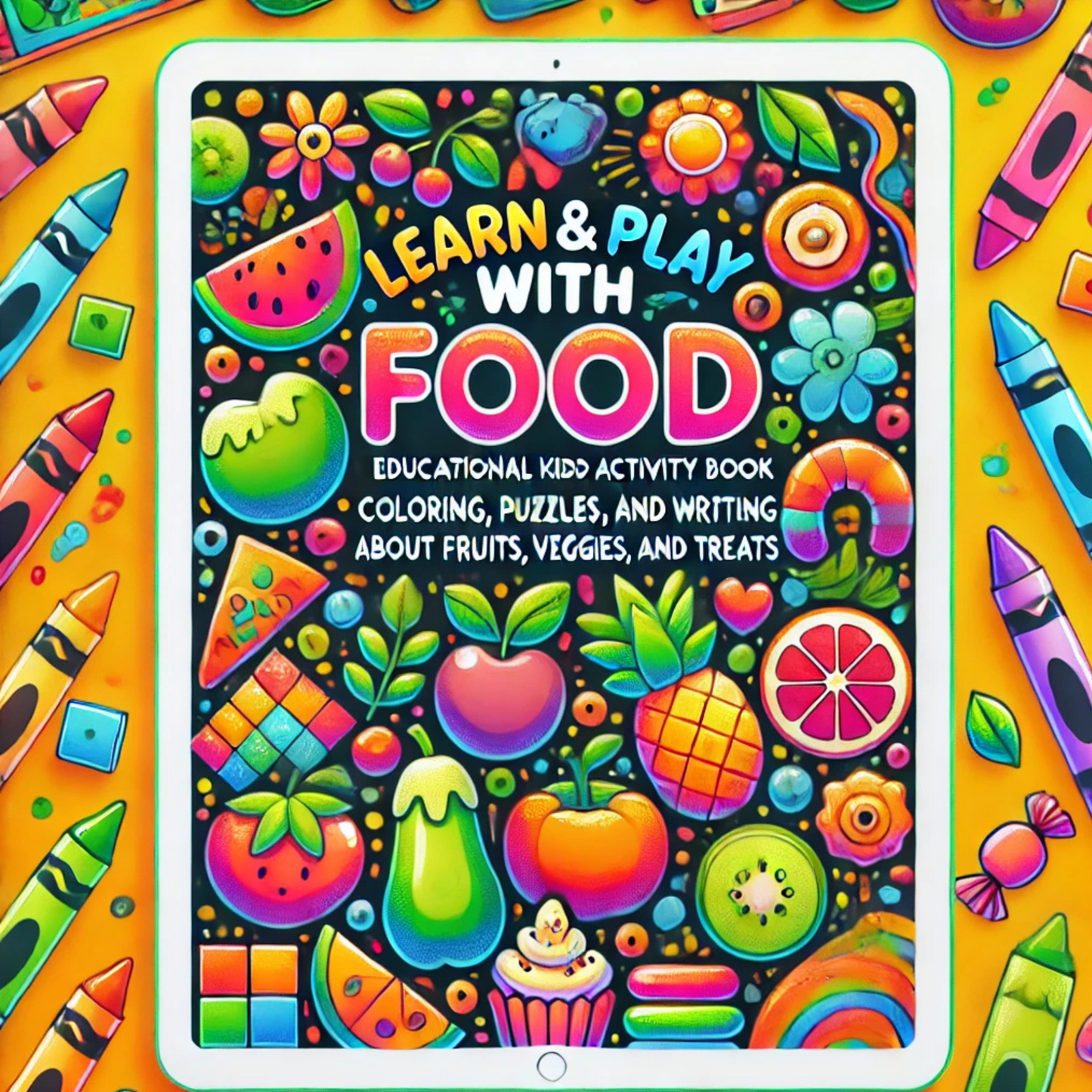 Kids Digital Activity Book with Coloring, Puzzles, and Writing About Fruits, Veggies, and Sweet Treats/Busy Book